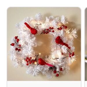 17" LIGHTED SNOWY CARDINAL CHRISTMAS WREATH PRETTY HOLIDAY HOME DECOR